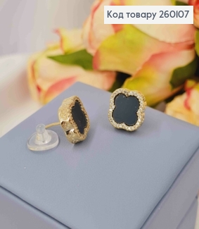 Серьги гвозди, Van Cleef с Черной эмалью, 1,35см, лимонного цвета, Сталь, MOOELII 260107 фото