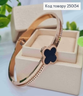 Браслет овальний мідного кольору, Van Cleef з Чорною емаллю, 18см, Stainless Steel 250134 фото