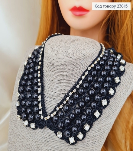 Воротник черный с бусинками и камнями 236115 фото 1