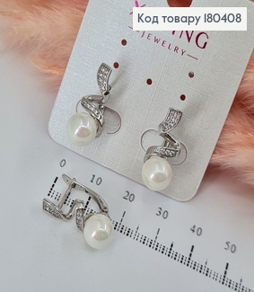 Серьги крученные с жемчужиной и камешками родованное  Xuping 180408 фото