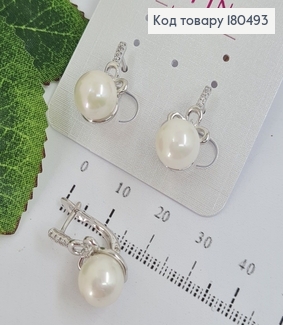 Серьги родированные цветочек с жемчужинкой и камнями  Xuping   180493 фото