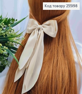 Заколка (7,5см) БАНТ КРЕМОВОГО цвета, легкий креп, размер 12*23см, Украина. 255198 фото
