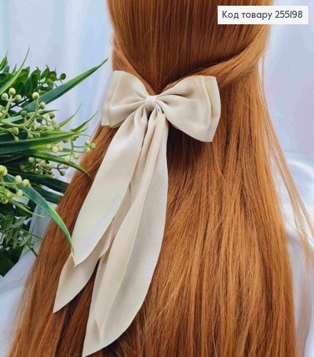 Заколка (7,5см) БАНТ КРЕМОВОГО цвета, легкий креп, размер 12*23см, Украина. 255198 фото 1