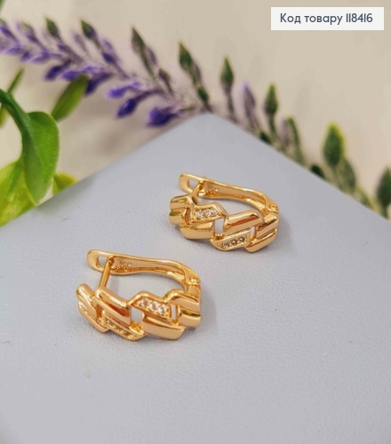 Серьги "Геометрические" украшены камешками, 1,5см, английская застежка, Xuping 18К. 118416 фото 2
