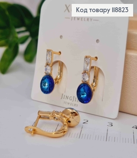Сережки прикрашені камінцями та Синім каменем Сваровскі, 1,7см, англ. застібка, Xuping 18К 118823 фото