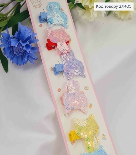 Набір  дитячих заколок (10шт) КОТИКИ в ПАЄТКАХ (3,5*4см), заколка стріла 3,5см, ЯСКРАВИХ кольорів 271405 фото 1