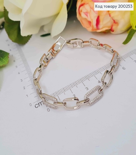 Браслет родованный, Овальные пластинки с камешками, 17+2см, Xuping 200253 фото 2