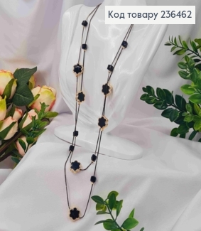Біжутерія на шию подвійна з Бусинками-Квітками та квадратними бусинами, 80+6м, Чорного кольору 236462 фото