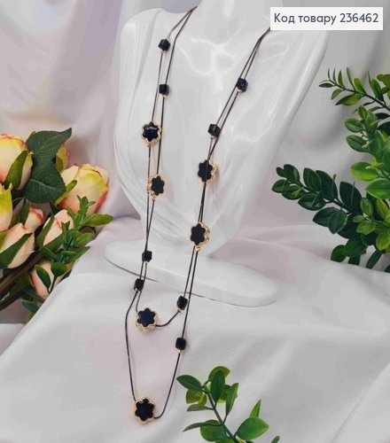 Біжутерія на шию подвійна з Бусинками-Квітками та квадратними бусинами, 80+6м, Чорного кольору 236462 фото 1
