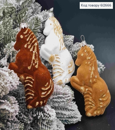 Фигурка бархат "КОНЬ" (белый, пудра, серебро) 13*6*2,8см, в ассортименте, пластик, Украина 612666 фото 1