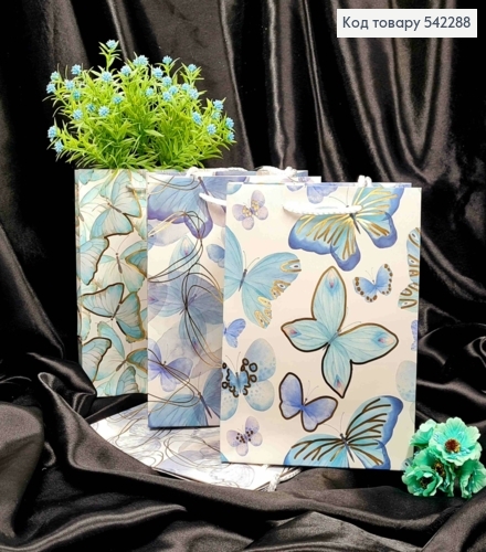 Пакет бумажный с "Бабочками" и Золотым тиснением, 23*18*10см, в ассортименте 542288 фото 1