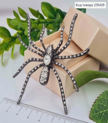 Брошь Паучок, черного цвета с камнями, размер броши 6,7*7,5см 235429 фото 1