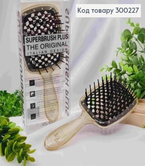 Щетка для волос Прозрачная с Золотыми блестками + с Черным, "HollowComb" Superbrush Plus, 20,5*8см 300227 фото