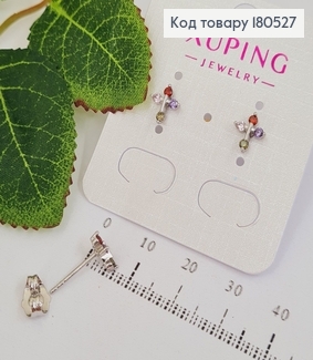 Серьги гвоздики родированые Крестики 0,8*0,6см с разноцветными камнями Xuping  180527 фото