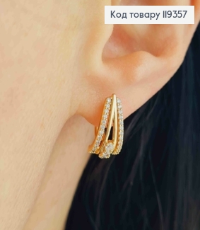 Серьги "Треугольники" украшены Блестящими камешками, 1,5см, английская застежка, Xuping 18K 119357 фото