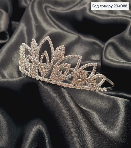 Диадема - Тиара "ТЕНДИТНАЯ" под серебро с белыми камнями, 4см самая высокая точка. 294088 фото 2