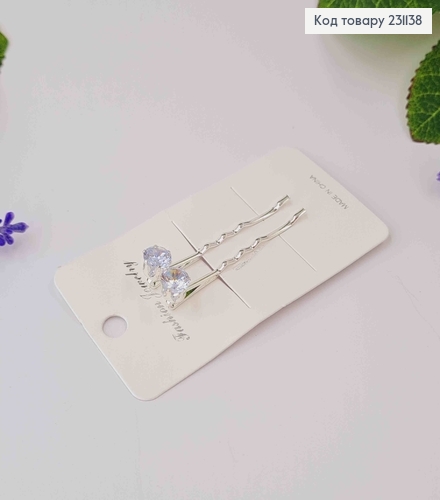 Заколки НЕВИДЫМКИ (набор 2шт) серебряного цвета, длина 5см с камнем 0,7см, Fashion Jewelry 231138 фото 2