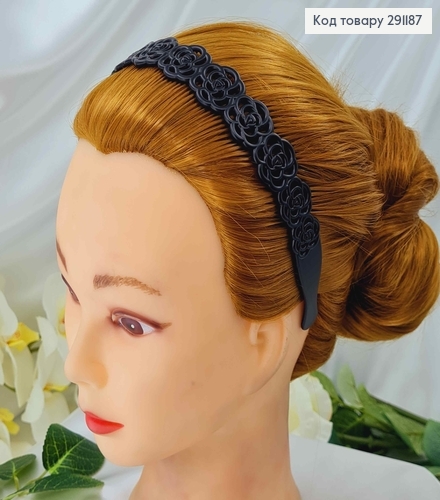 Обруч пластик черный, с резьбой розами, матовые/глянцевые в ассорт. 291187 фото 1