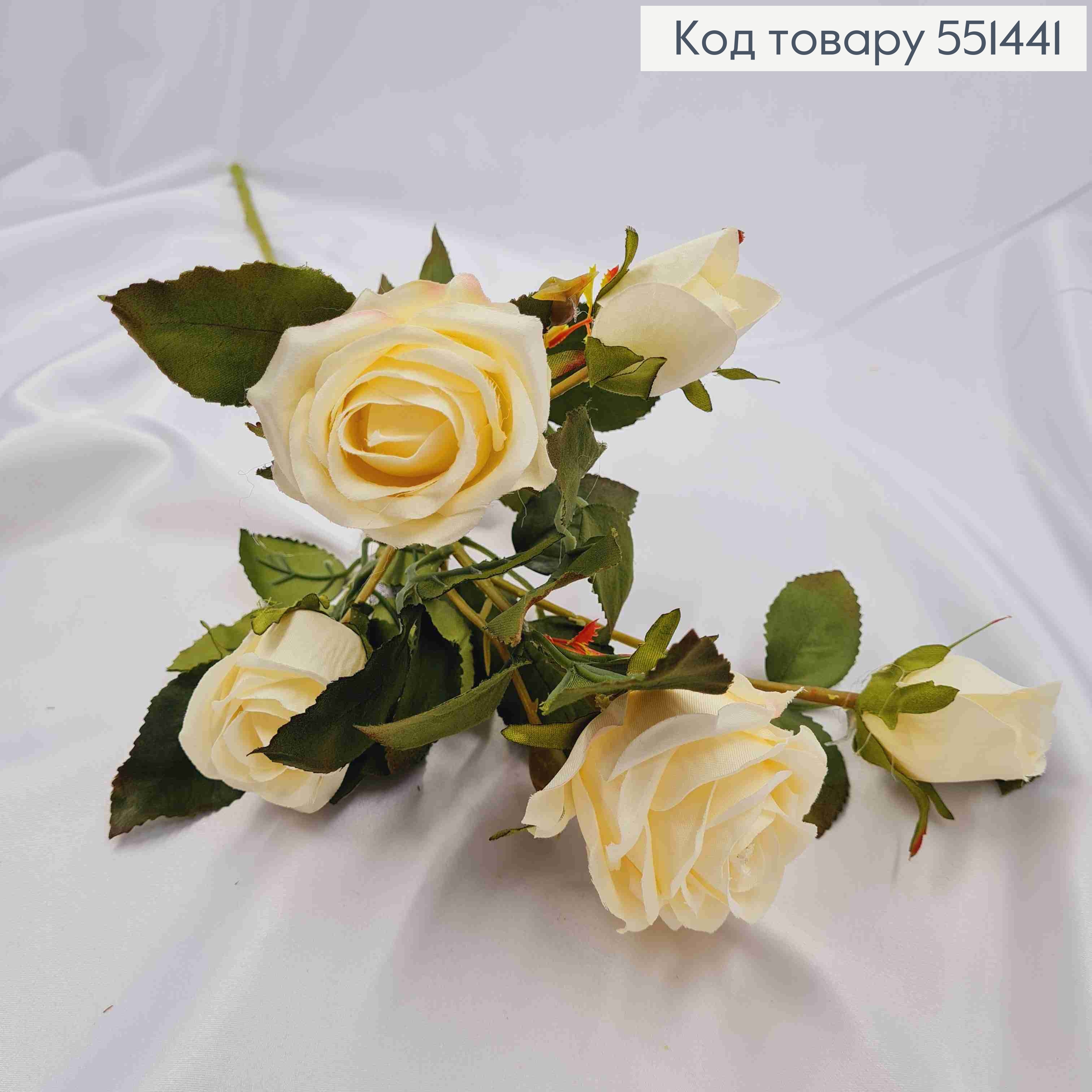 Искусственный цветок Розы, БЕЛОГО цвета, 3 цветка, 2 бутона, высота 64см 551441 фото 1