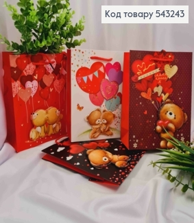 Пакет бумажный с 3D наклейкой "Медвежонок с Воздушными шариками", 23*18*10см, в ассортименте 543243 фото