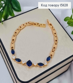 Браслет "РАССВЕТ" украшен Синими камешками, дл. 17+2см, Xuping 18K 151128 фото