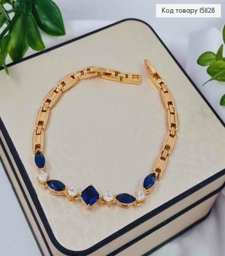Браслет "РАССВЕТ" украшен Синими камешками, дл. 17+2см, Xuping 18K 151128 фото 1
