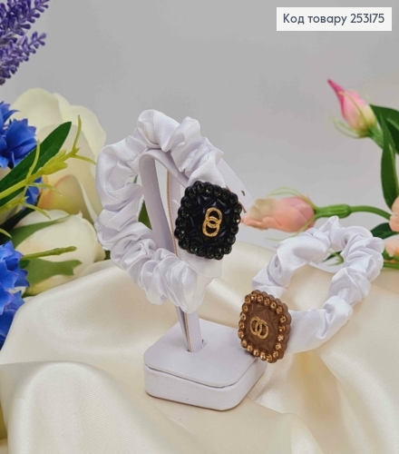 Резинка жатка 6см, Белого цвета, с квадратной пластинкой "Гуччи" с камешками 253175 фото 1