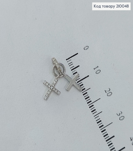 Крестик два 1х0,8см родироване медзолото Xuping 210048 фото 1