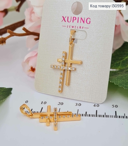 Хрестик подвійний з камінцями, 2*1,5см Xuping 18K 130595 фото 1