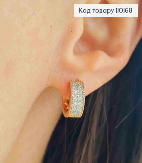 Сережки кільця прикрашені Блискучими камінцями в два ряди, діаметр 1,2см, Xuping 18К 110168 фото