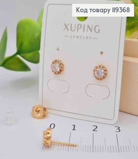 Серьги гвоздики Блестящие камешки в оправе из камней, 0,6 см, Xuping 18K 119368 фото