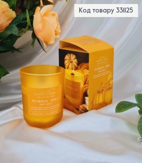 Парфумована СОЄВА свічка стакан PUMPKIN SPICE semi sweet з дерев"яним гнотом, 150г/35год,bartek  331125 фото