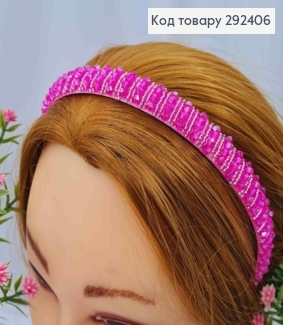 Обруч пластик, розового цвета, плетеный стеклярусом и бисером, ширина 1,5см. 292406 фото