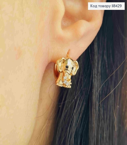 Серьги кольца "Слоненок" с Блестящими камешками, диаметр 1,3см, Xuping 18K 118429 фото 3