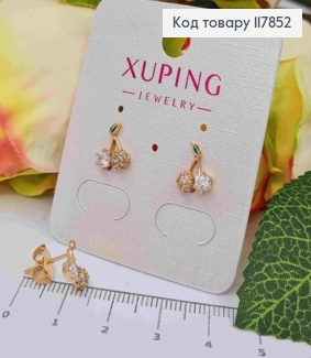 Серьги гвоздики "Вишенки-Черешеньки" с Блестящими камешками, 1см, Xuping 18К 117852 фото