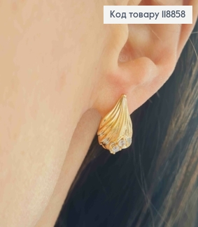 Серьги "Мушля" с Блестящими камешками, 1,6см, англ. застежка,Xuping 18К 118858 фото