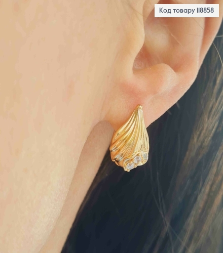 Серьги "Мушля" с Блестящими камешками, 1,6см, англ. застежка,Xuping 18К 118858 фото 1