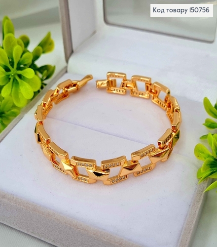 Браслет, плетение Асимметричными пластинками, в камнях, шир. 1см, дл. 18см, Xuping18K 150756 фото 1