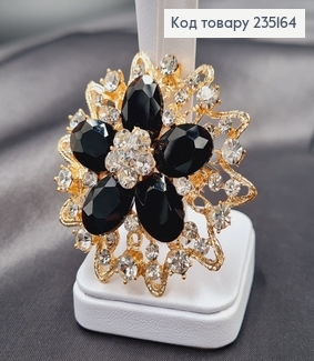 Брошка метал Цветок с черными камушками 6х6см 235164 фото
