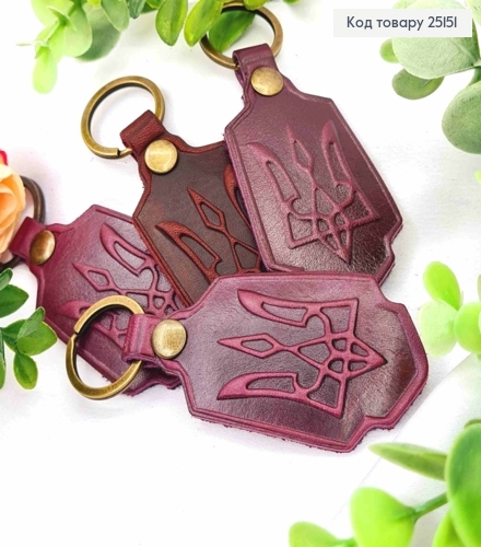 Брелок кожаный ГЕРБ (7,5*4см) тиснений, ФИОЛЕТОВЫЙ,ручная работа, Украина 25151 фото 1