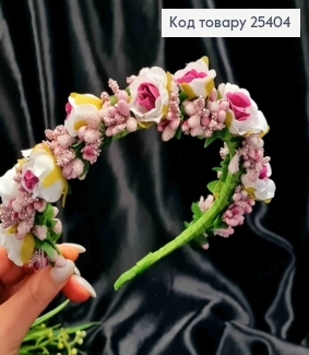 Обруч - вінок, метал, БІЛО-ФІОЛЕТОВІ Троянди з Фіолетовим додатком, ручна робота, Україна 287023 фото