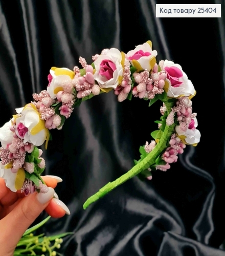 Обруч - вінок, метал, БІЛО-ФІОЛЕТОВІ Троянди з Фіолетовим додатком, ручна робота, Україна 287023 фото 1