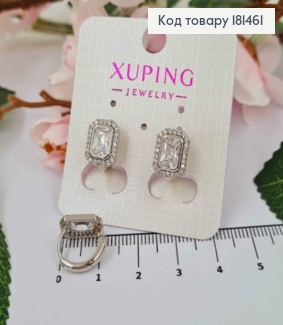 Серьги кольца 1,3см, с Квадранным камешком и камешками, 0,9*1,2см, Xuping 181461 фото