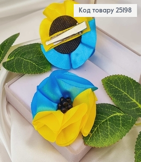Заколка стрела ЖЕЛТО_ГОЛУБОЙ ЦВЕТОЧЕК 6см, ручная работа, УКРАИНА 25198 фото