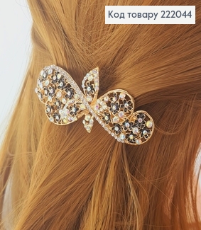 Заколка автомат золотой бантик с камнями 222044 фото