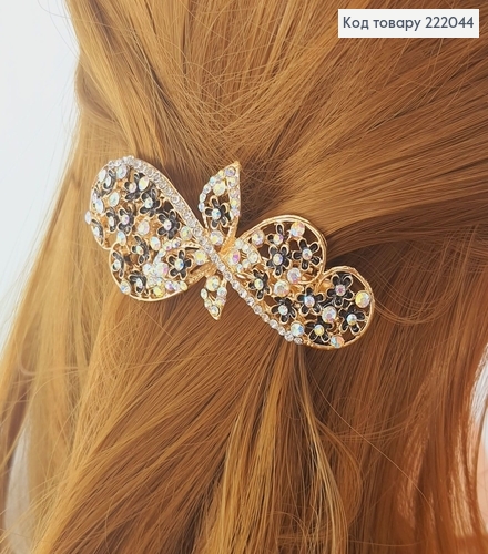 Заколка автомат золотой бантик с камнями 222044 фото 1