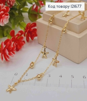 Цепочка ЯКОРНОЕ плетение с подвесками "Звезды и Шарики", длина 45+5см, Xuping 18K 121677 фото