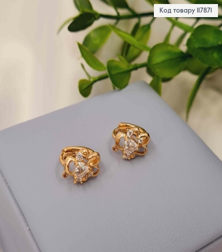 Серьги кольца, "Медвежонок" с Блестящими камешками, диаметр 1,1см, Xuping 18K 117871 фото 3