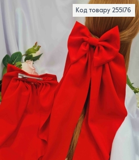Заколка (7,5см) БАНТ КРАСНОГО цвета, ткань стрейч котон, размер 14,5*36см, Украина. 255176 фото