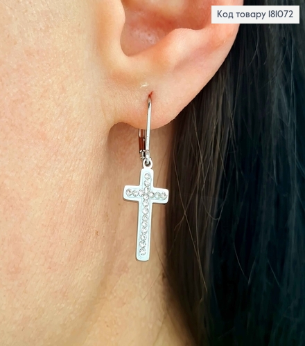 Серьги, кольца с подвесками Крестиками с белой эмалью и в камнях, 1,5см Xuping 181072 фото 1